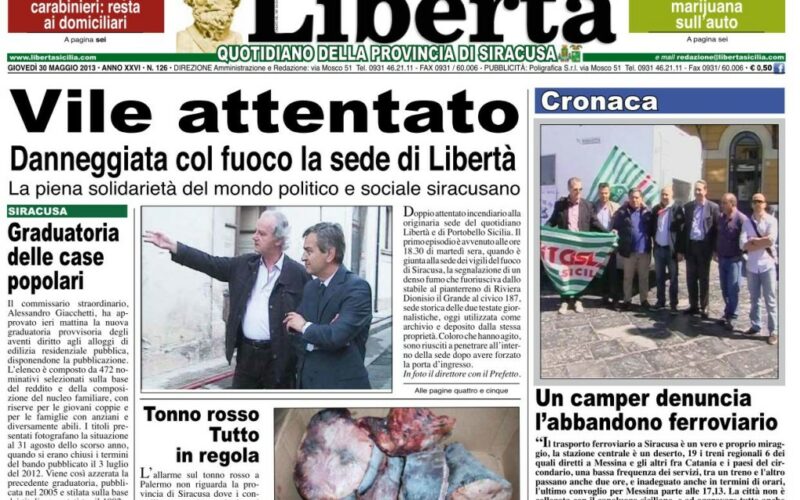 Attentato a “Libertà” La solidarietà del Commissario Alessandro Giacchetti