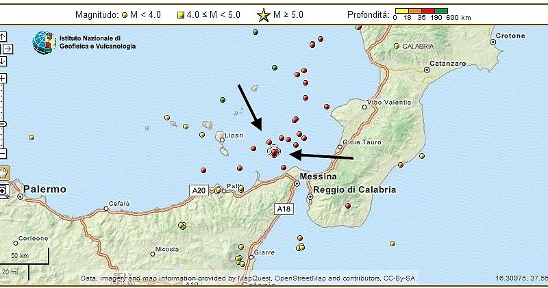 TERREMOTO: SCOSSA IN MARE TRA LA SICILIA E LE EOLIE